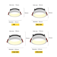 Spot LED encastré anti-éblouissement en aluminium à intensité variable 7W 9W 12W 15W 220V/110V pour plafond, éclairage décoratif domestique