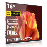 Moniteur portable 16 pouces 2,5K QHD 16:10, écran IPS à bords fins sur 4 côtés, Type C, haut-parleur intégré, ultra fin pour ordinateur portable professionnel