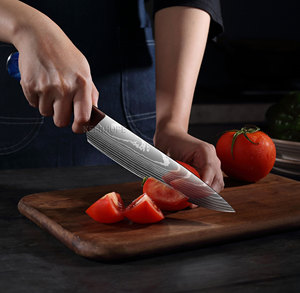 10 cái dao đặt Damascus nhà bếp dao Laser mô hình 4cr13 thép không gỉ với nhựa màu đỏ xử lý nhà máy bán buôn - Product Image 2