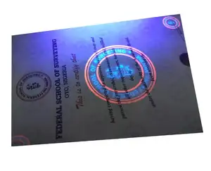Filigran kağıdı UV görünmez güvenlik baskı UV logo hologram sertifikası