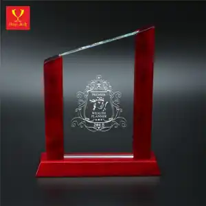 Custom New Creative Company Annual Meeting Souvenir Solid Wood Medal Awards Color Printed Crystal Glass Trophy