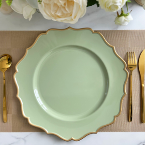 Eleganti Sottopiatti in Plastica Verde Ecologici con Bordo Dorato per Piatti da Cena - Product Image 4