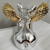 Figurine de chien en résine chromée colorée Statues de chien en résine avec ailes d'ange pour la décoration intérieure