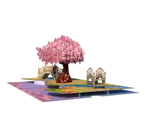 The3DCards Carte de vœux artistique 3D pop-up avec arbre de cerisier et pont, artisanat en papier personnalisé, cadeau de fête ou d'anniversaire - Product Image 1