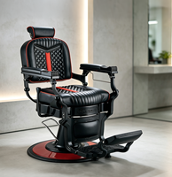 Chaise rétro noire de qualité supérieure avec cadre rouge, mobilier hydraulique pour salon de coiffure masculin