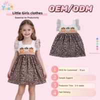 Robe d'automne OEM pour enfants, robe à imprimé léopard pour filles, robe à rayures avec applique citrouille et manches volantées, robe de Thanksgiving personnalisée pour enfants