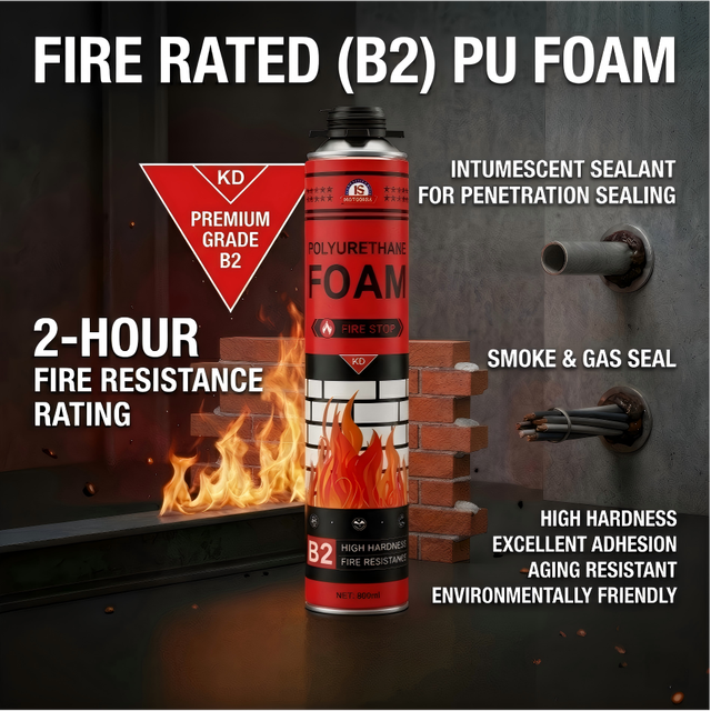 Eco-friendly Fire Rated PU Foam 900ml Intumescent Polyurethane Sealant for Firestop Penetration Sealing 2Hr Rating Moisture