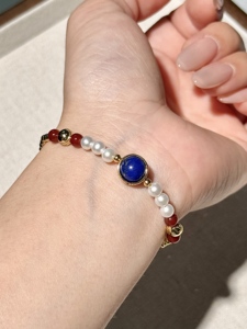 UM Jewelry 925 Sliver Sunset Coast <b>Bracelet</b> Wholesale Natural Freshwater Pearl and <b>Red</b> Agate For Unisex Daily Wear - Product Image 2