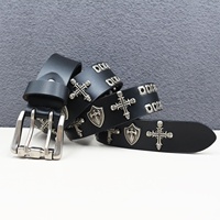 Personnalisé Double Aiguille Boucle Gothique Hommes Ceinture Y2K Métal Punk Rock Style Rivet Ceintures En Cuir Véritable Jeans Crâne Ceinture