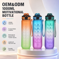 Bouteilles d'eau en plastique personnalisables de 1000 ml grande capacité avec paille, portables, anti-fuite, sans BPA, pour adultes, pour le sport et les voyages en extérieur