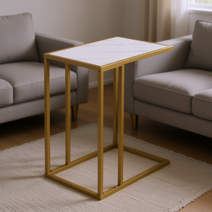 Table d'appoint moderne en marbre blanc avec cadre doré pour salon, canapé, meubles élégants pour la maison, design contemporain - Product Image 2
