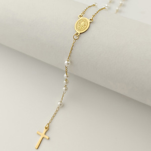 Collar con Colgante de Cruz de Acero Inoxidable, Virgen María, <span class=keywords><strong>Rosario</strong></span>, Perlas de 3 mm, Collares para Joyería Cristiana - Product Image 3