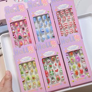 24 pièces/boîte, <span class=keywords><strong>faux</strong></span> ongles pour enfants, couleur <span class=keywords><strong>rose</strong></span>, dessin animé, couleur <span class=keywords><strong>bonbon</strong></span>, Noël, enfants, couverture complète, <span class=keywords><strong>faux</strong></span> ongles, décoration d'ongles pour filles, fête - Product Image 3