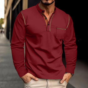 Polo à manches longues pour hommes, col montant, couleur unie blanche, en polyester, pour les loisirs, DF-16 - Product Image 3