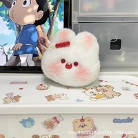 Porte-clés en peluche tête de lapin style dessin animé, mignon et moelleux, avec sonnette, pour sac, accessoires pour bébé