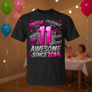 Camiseta de cumpleaños estilo cómico para niña de 11 años, negra, talla pequeña, diseño impresionante desde 2014 - Product Image 3
