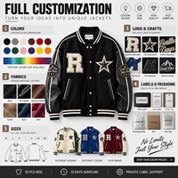 Blouson universitaire oversize coupe ample épaules tombantes avec logo brodé en chenille et manches en cuir – Veste Letterman OEM