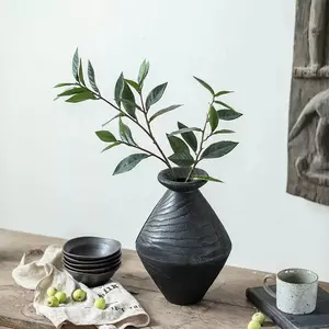 Black Solid Wood Vase Living Room Decoration, Dry fFower Table decoration Wooden Crafts In Living Room Porch