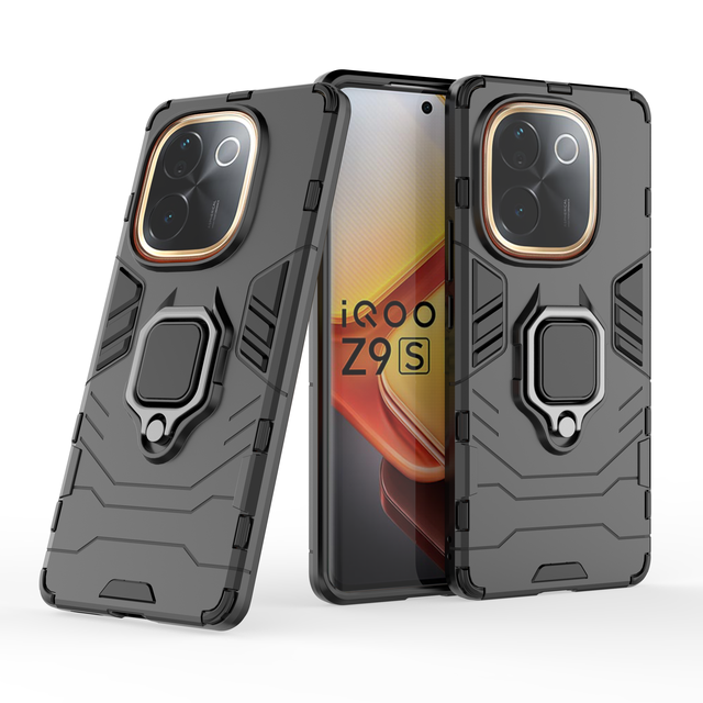 Slim Hard Plastic Shockproof Case Shell with Ring-holder Full Protective Back Cover Phone Case for Vivo IQOO Z9S Pro 5G