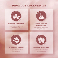 Lingettes nettoyantes intimes féminines biodégradables à 100 %, sans alcool, à pH équilibré, emballées individuellement, pour usage quotidien