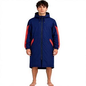 New <b>Waterproof</b> Hooded Polyester Swim Parka Adult Unisex Fleece Lined Winter Pool Deck <b>Jacket</b> Wave Print High Demand - Product Image 1