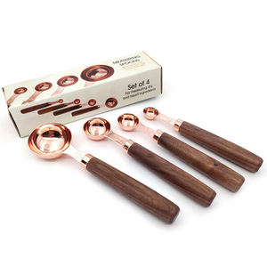 <b>Set</b> of 8 Copper Stainless Steel Walnut Handle Wooden <b>Measuring</b> <b>Cups</b> and Spoons for Dry and Ingredients - Product Image 4