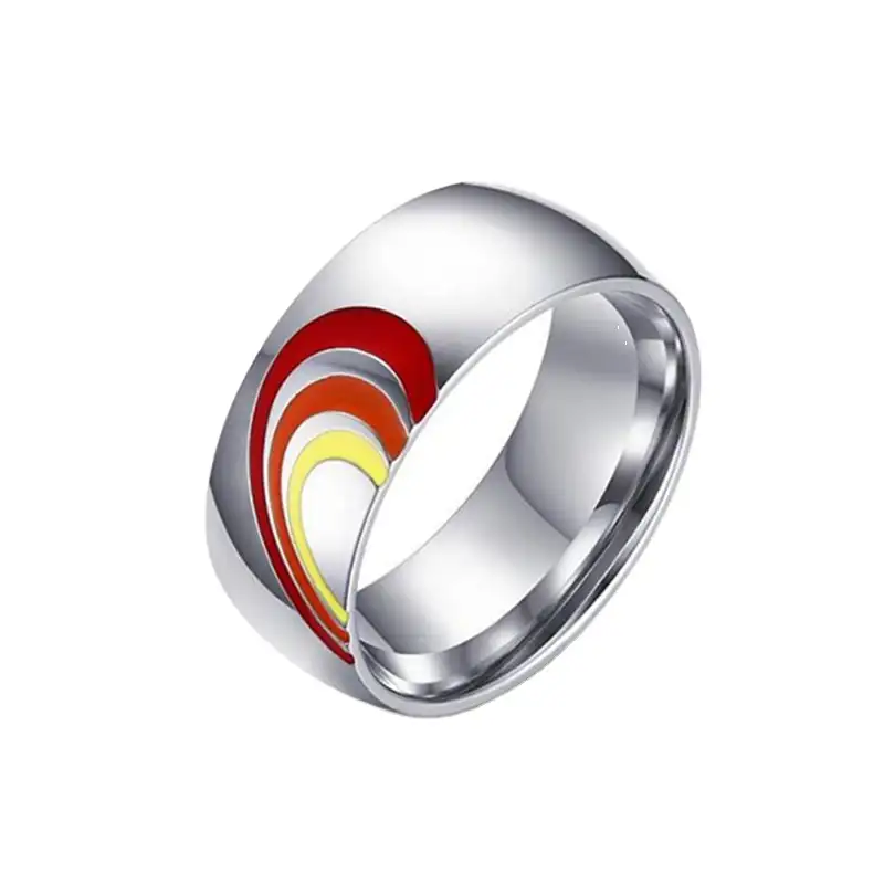 結婚式の約束の婚約のためのステンレス鋼レインボーハートレズビアンとゲイの結婚指輪
