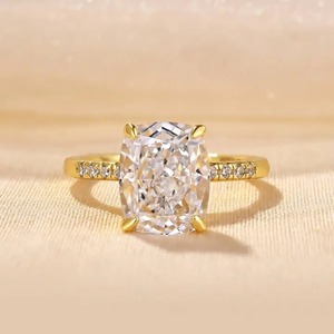 New Arrival 925 Moissanite <b>Cushion</b> Cut 4.5Carat 9*11mm Women's Classic Engagement Travel <b>Ring</b> Sterling Silver Yellow Gold Plated - Product Image 3