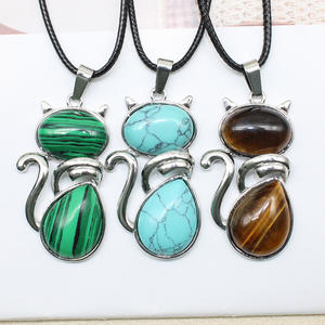 Colgante de piedras preciosas de gato, colgante de cristal curativo de piedra Natural con hallazgos de latón en tono Platino, colgantes paganos <span class=keywords><strong>Wicca</strong></span> - Product Image 1