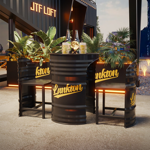 Công nghiệp sáng tạo phong cách thùng dầu cafe ghế bàn thiết lập đơn giản sắt thiết kế ăn uống thiết lập cho khách sạn Quán Cà Phê Còn lại sử dụng ngoài trời - Product Image 3