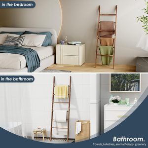 Étagère échelle décorative 6 niveaux en <span class=keywords><strong>bois</strong></span> pour couvertures, couettes et serviettes, style rustique vintage, écologique, pour salon - Product Image 6