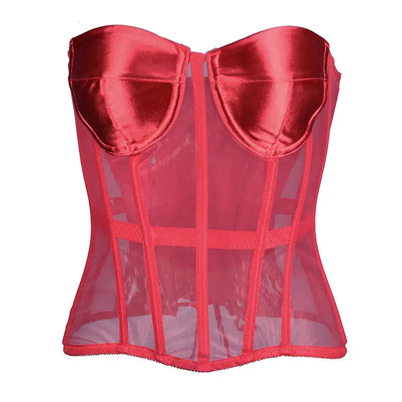Hot Sale Sexy Women's Mesh Overbust Corset Tops See Through Corsets and Bustiers Body Shaper