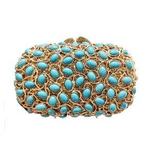 Bolso de Mano de Noche para Mujer, Color Turquesa, con Pedrería, Cuentas Brillantes y Correa de Cadena, para Bodas, Fiestas y Salidas Nocturnas - Product Image 1