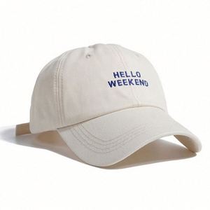 หมวกแก๊ปปักลาย Hello Weekend สีเบจ สำหรับฤดูร้อน ขายส่ง หมวกเบสบอลแบบ unisex สั่งทำได้ สำหรับผู้หญิง - Product Image 1
