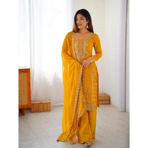 Tenue de fête prête à porter Salwar Suit en faux georgette avec des travaux complexes de fils et de paillettes pour femmes, tenue de fête et ethnique - Product Image 1
