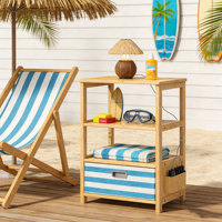 Table d'appoint de rangement à niveaux personnalisable en bambou avec station de charge et tiroir en tissu réglable pour chambre et salon