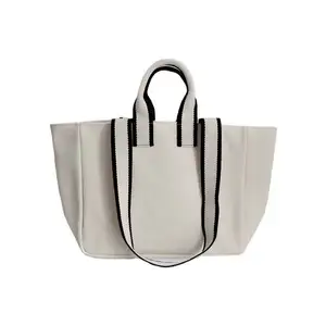 Thời trang phụ nữ có thể gập lại màu trắng đơn giản và thời trang thiết kế độc quyền Canvas Tote Bag với biểu tượng tùy chỉnh
