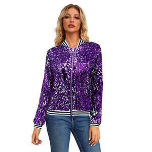 Bling personnalisé brillant paillettes scintillantes femmes Sequin à manches longues fermeture éclair Bomber veste filles Sequin manteau fête haut carnaval Costume - Product Image 4