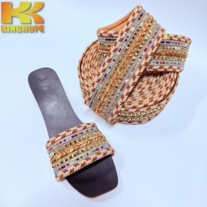 Tira de sandalia trenzada con pedrería piramidal y rayas metálicas, banda tejida para la parte superior del calzado, para <span class=keywords><strong>sandalias</strong></span> y calzado informal - Product Image 1