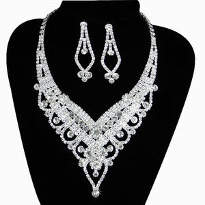 Лидер продаж, модное свадебное ожерелье и серьги с бриллиантами из белого камня, комплект из двух частей, ожерелье с бриллиантами Jwelary - Product Image 6