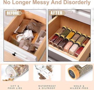 Recipientes para Especias de 4oz/120ml, Tarro Cuadrado para Especias de Cocina con Tapa de Madera y Tapa de Bambú - Product Image 3