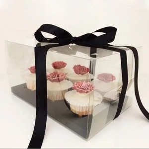 Autocollant personnalisable rectangulaire transparent en PET, boîte à cupcakes en carton noir, blanc et or à 12 trous - Product Image 4