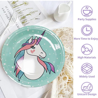 Assiettes en papier jetables écologiques LR, vertes, 9 pouces, motif licorne arc-en-ciel, pour les fêtes d'anniversaire et de remise de diplômes des enfants