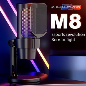 M8 RGB Meilleurs microphones de jeu Microphone à condensateur bon marché avec sourdine rapide, filtre anti-<span class=keywords><strong>pop</strong></span>, support antichoc pour le <span class=keywords><strong>chat</strong></span> en streaming mobile - Product Image 2