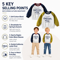 Nouveau Sweat-shirt Garçon Automne 2026 en Mélange de Coton, Manches Raglan, Coupe Ample, Imprimé Lettres, Patchwork, Pull Décontracté pour Enfants, Haut de Sport