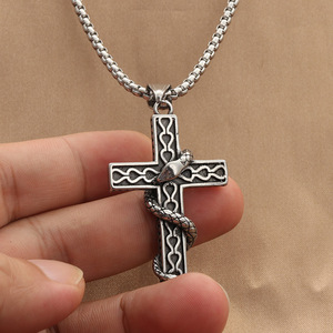 <b>Titanium</b> Steel Snake Cross Pendant Men's Necklace Geometric Design Everyday Wear 280407 - Product Image 4