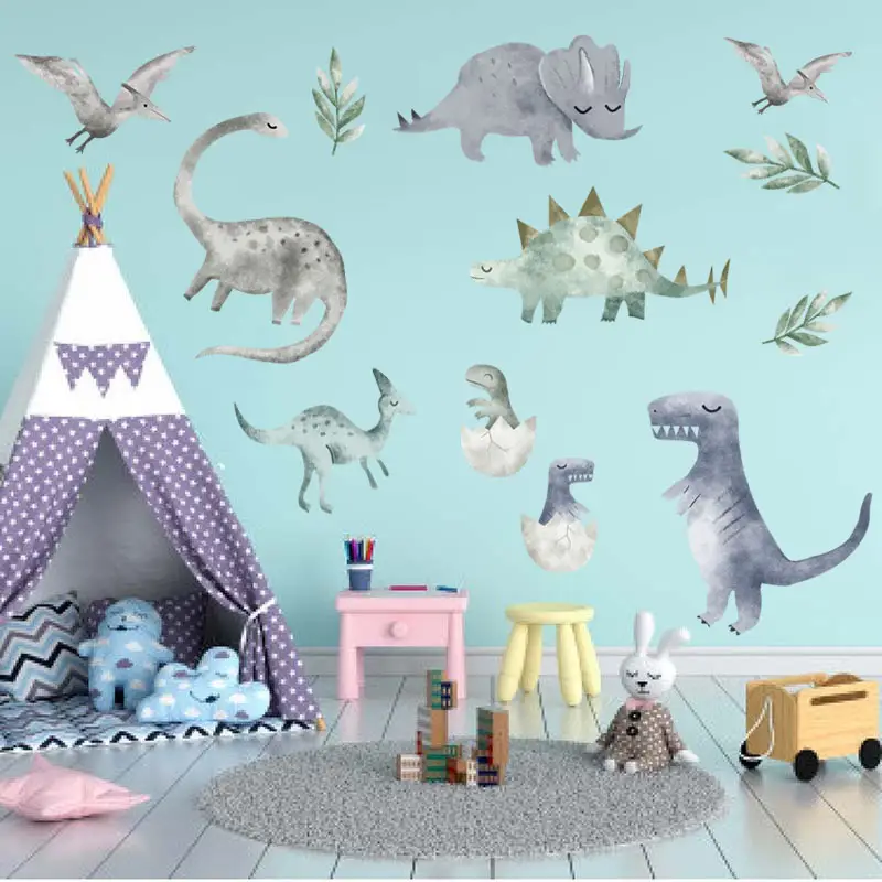 Papel de parede de dinossauros, desenhos animados, mural de parede, dinossauros, mundo, decoração de casa, sala de estar, decalque de parede, tv, fundo, adesivos de parede