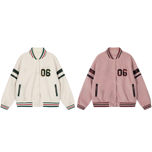 Chaqueta Varsity Rosa Personalizada Leduo para Mujer, Chaqueta de Béisbol Informal de Manga Larga con Botones y Estampado de Número - Product Image 3