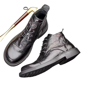 Bottes montantes en cuir véritable pour hommes, pointures 36-47, nouvelle collection, tendance mode, semelle intérieure en PU, chaussures décontractées - Product Image 1