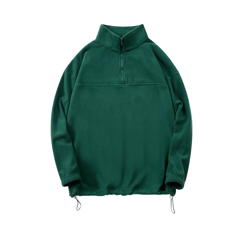 300 gsm vert foncé vintage 1/4 demi fermeture éclair pull à capuche polaire chaud sweat hommes personnalisé quart zip à capuche